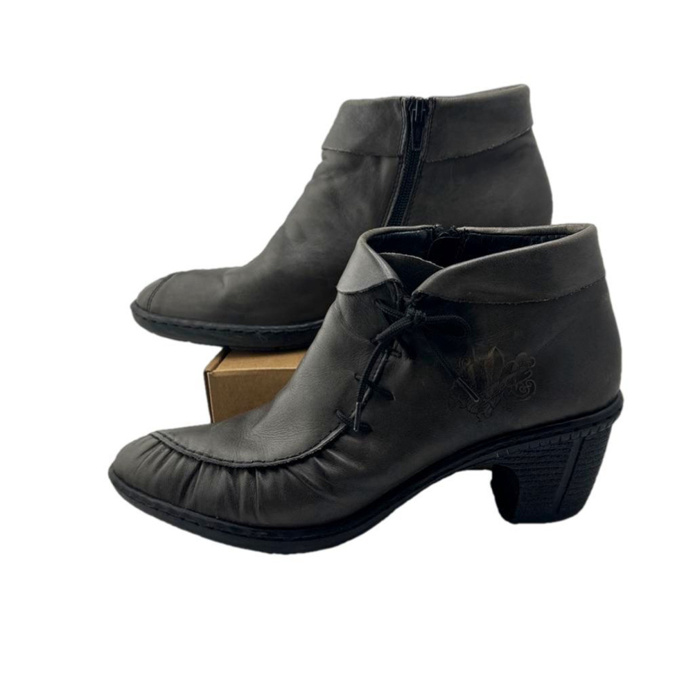 Women's Rieker Gray Leather Lace-Up Boots Size 40